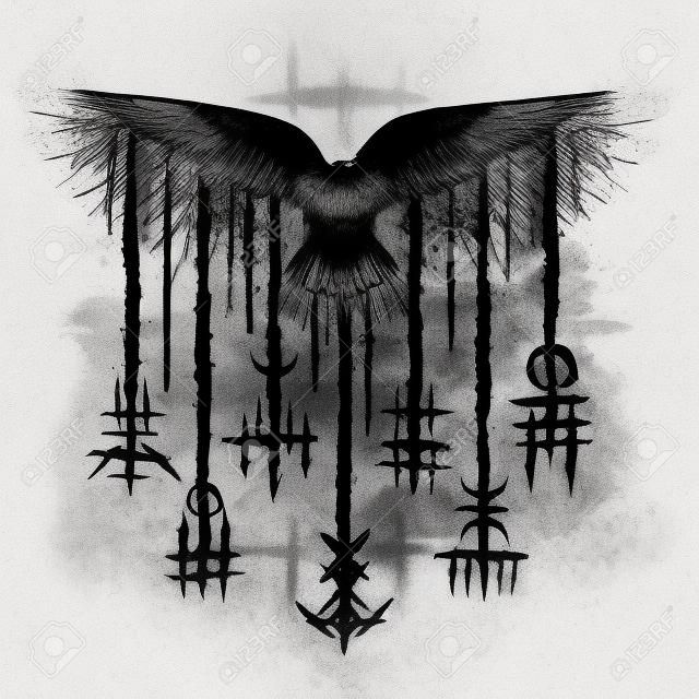 Norse viking black brush raven symbol lines