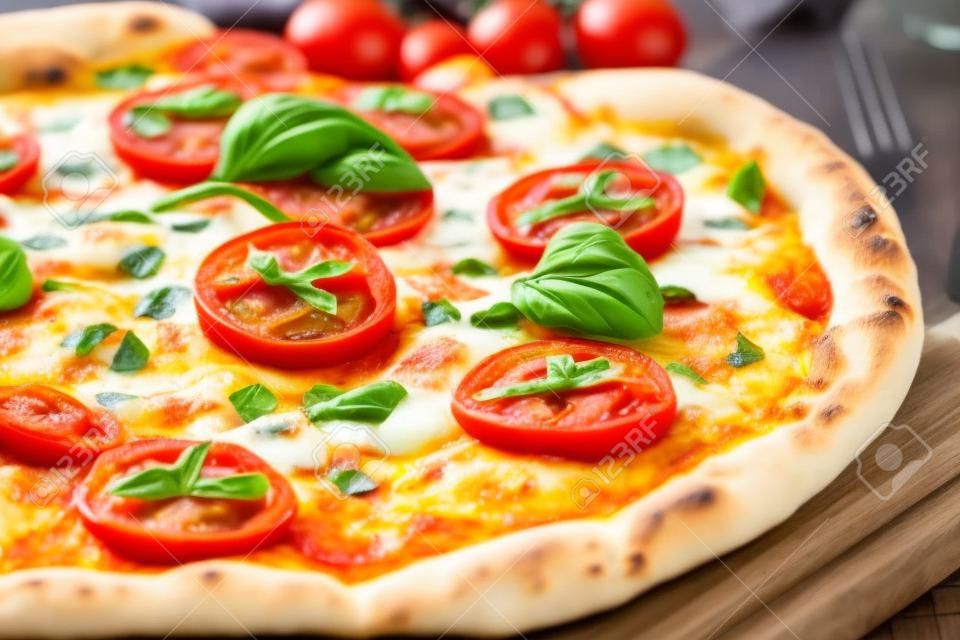 свежие итальянская пицца с помидорами, моцареллой и зеленым перцем