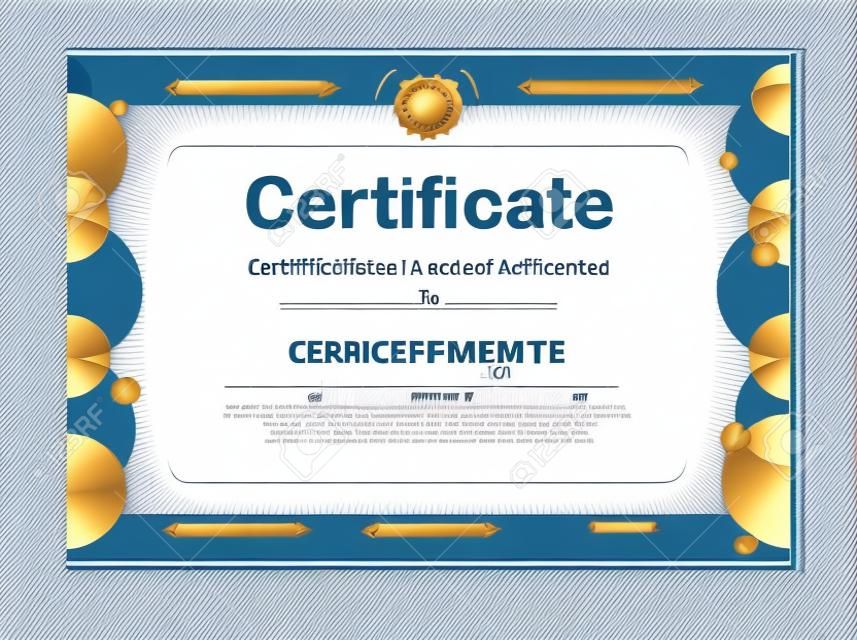 Certificato, Diploma di completamento, Certificate of Achievement modello di progettazione. Illustrazione vettoriale
