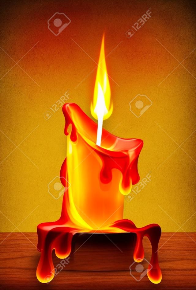 fiamma di una candela con gocce di cera illustrazione che brucia