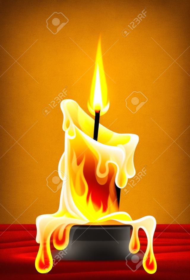 fiamma di una candela con gocce di cera illustrazione che brucia