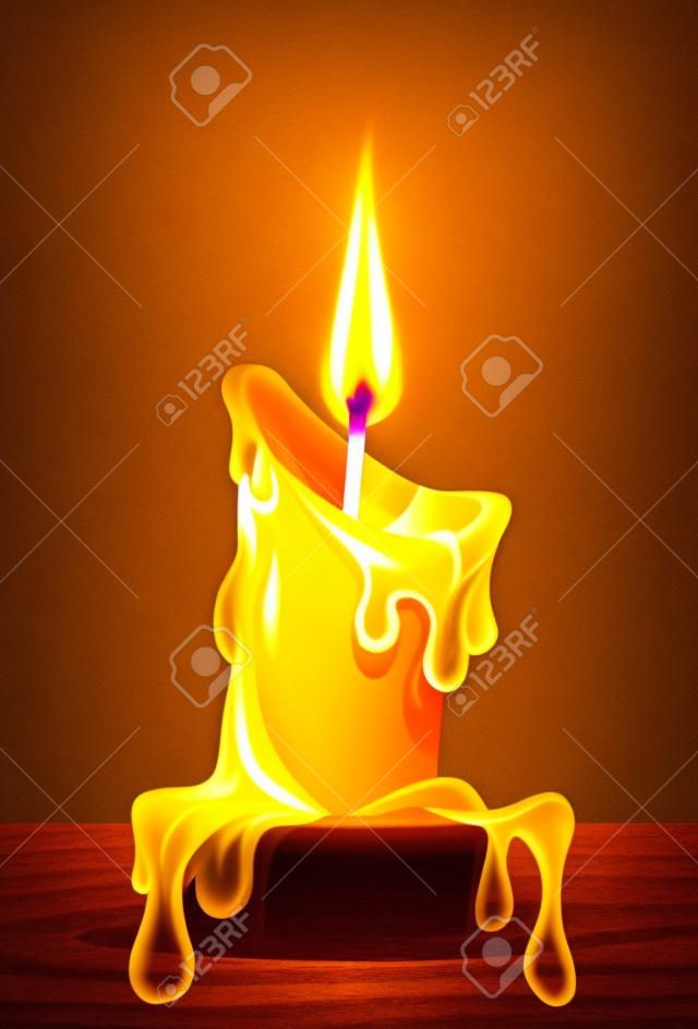 flame of burning candle with dripping wax illustration