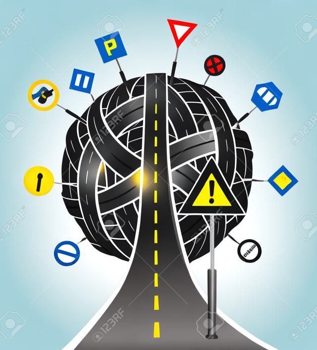 bola maraña de carreteras con ilustración de señales