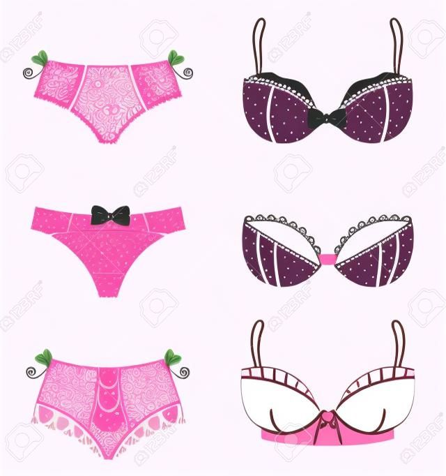 Ilustraciones Vectoriales de la ropa interior de color rosa.