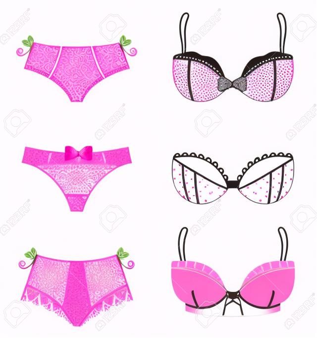 Ilustraciones Vectoriales de la ropa interior de color rosa.