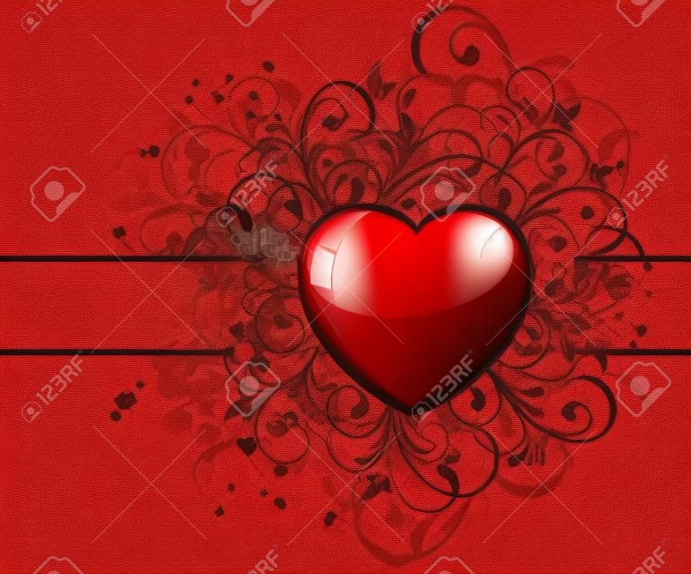 Red Heart on grunge background, illustration