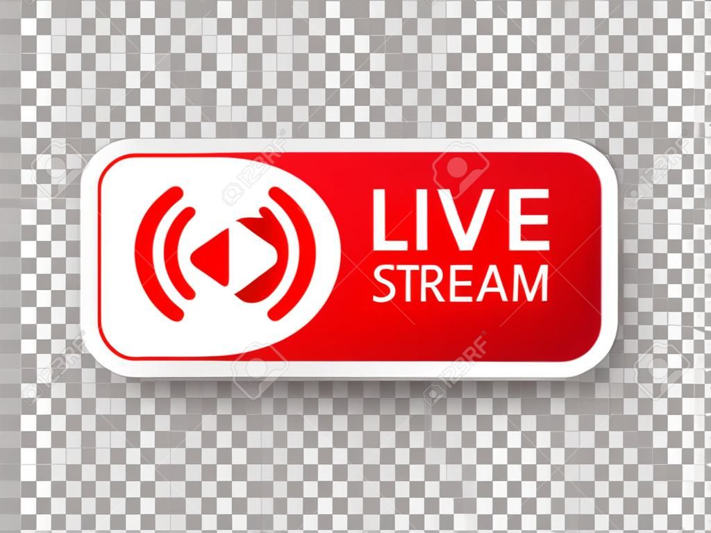 Live stream icon. Live streaming, video, news symbol on transparent background. Social media template. Broadcasting, online stream button. Social network sign. Vector illustration.