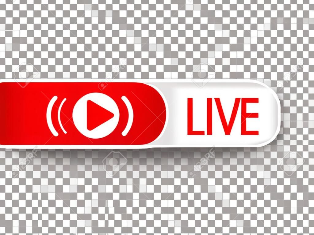 Live stream icon. Live streaming, video, news symbol on transparent background. Social media template. Broadcasting, online stream button. Social network sign. Vector illustration.