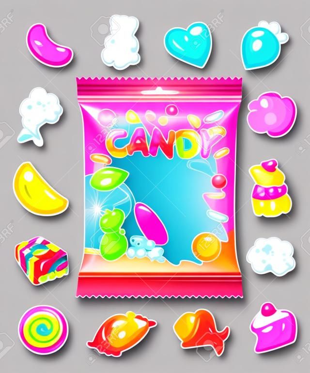 Candy jelly vector set and packaging