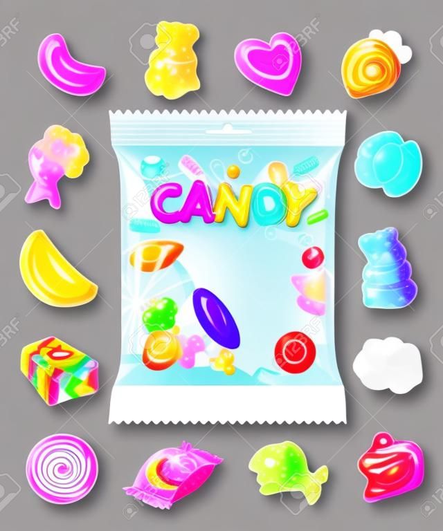 Candy jelly vector set and packaging