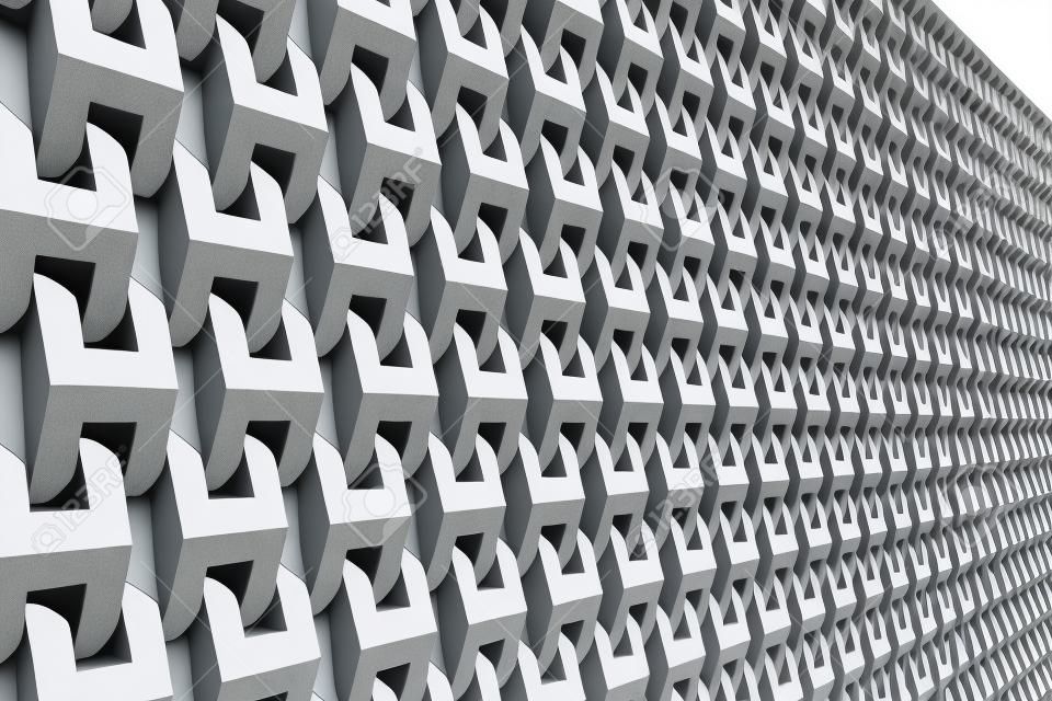 Perspectiva decreciente de un edificio 3D patrón decorativo pared exterior gris metálico