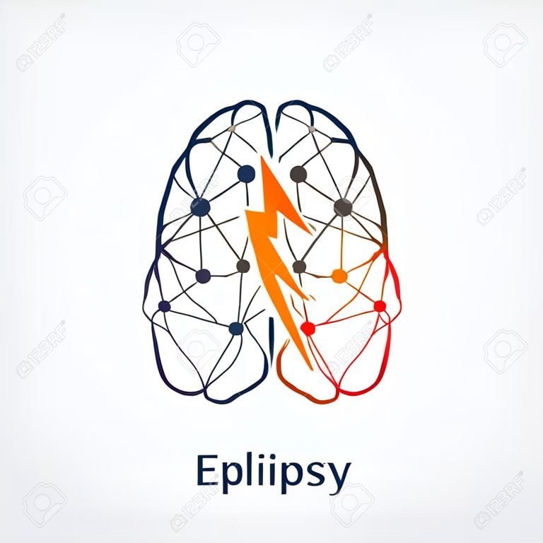 Cérebro humano com atividade da epilepsia em um lado, ilustração vetorial