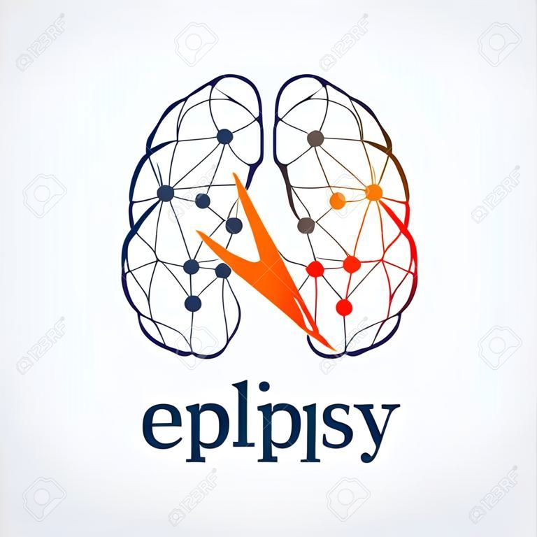 Menselijke hersenen met epilepsie activiteit aan één kant, vector illustratie