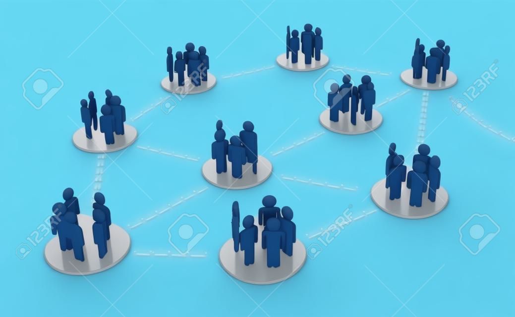 groups of people cartoon connected each other (3d render)