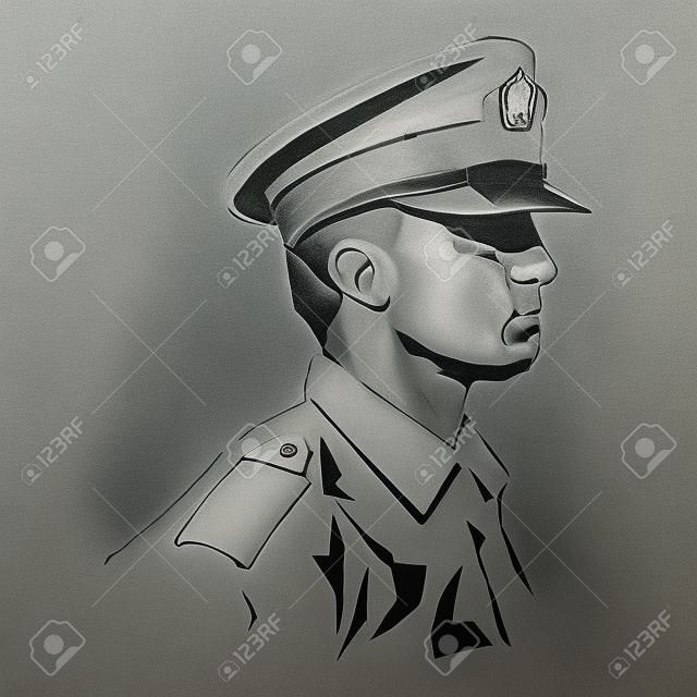 Soldier. Policeman drawing, security