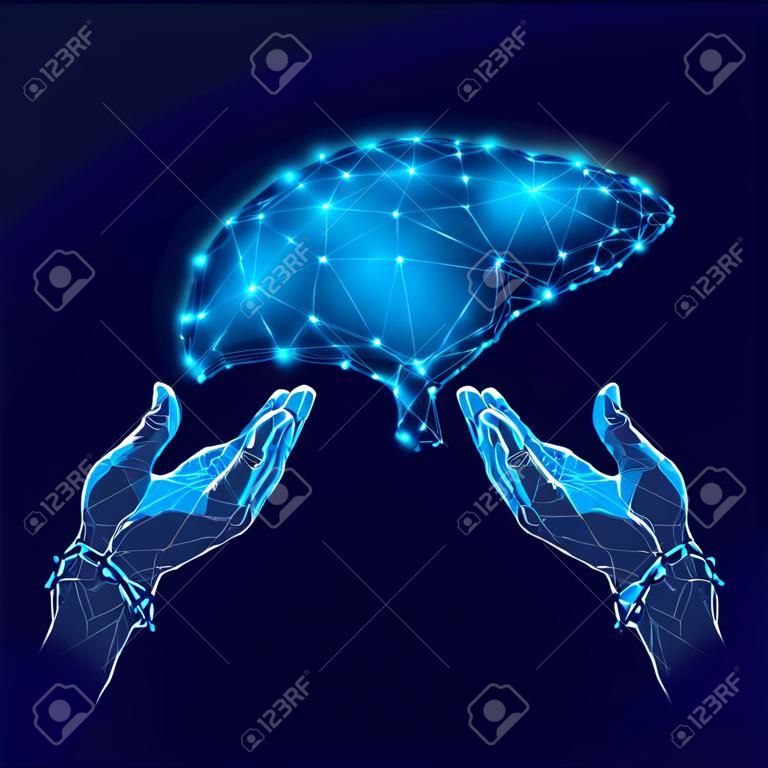Welthepatitis-Tagesbewusstsein mit den menschlichen Händen und der Leber im blauen Hintergrund