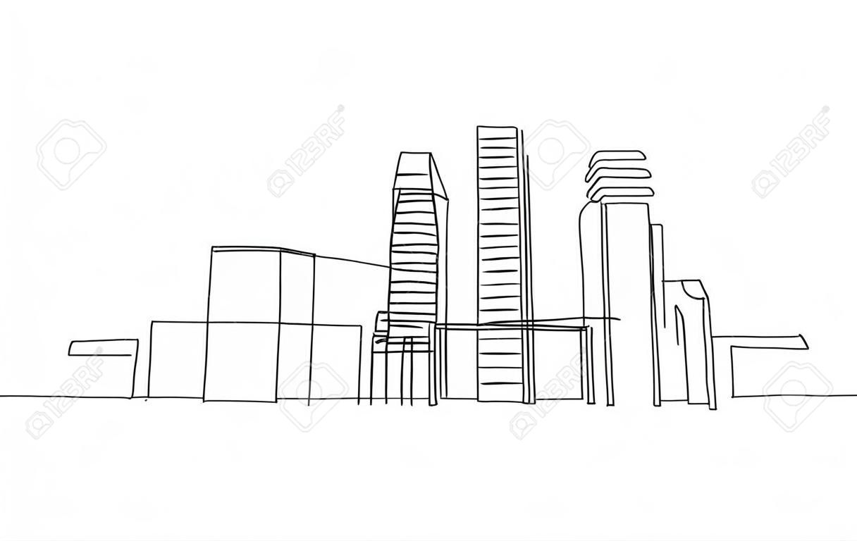 Single continuous one line art city building construction. Architecture house urban apartment cityscape concept design sketch outline drawing vector illustration