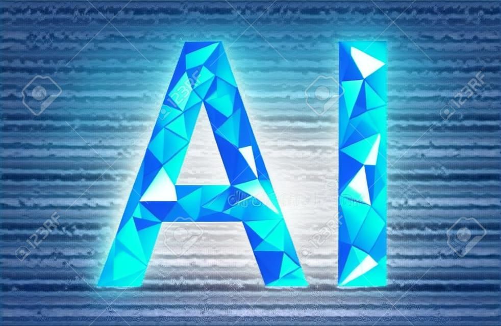 AI artificial intelligence letters 3D. Virtual assistant app geometric symbol robot support service technology. Chatbot logo template low poly vector illustration