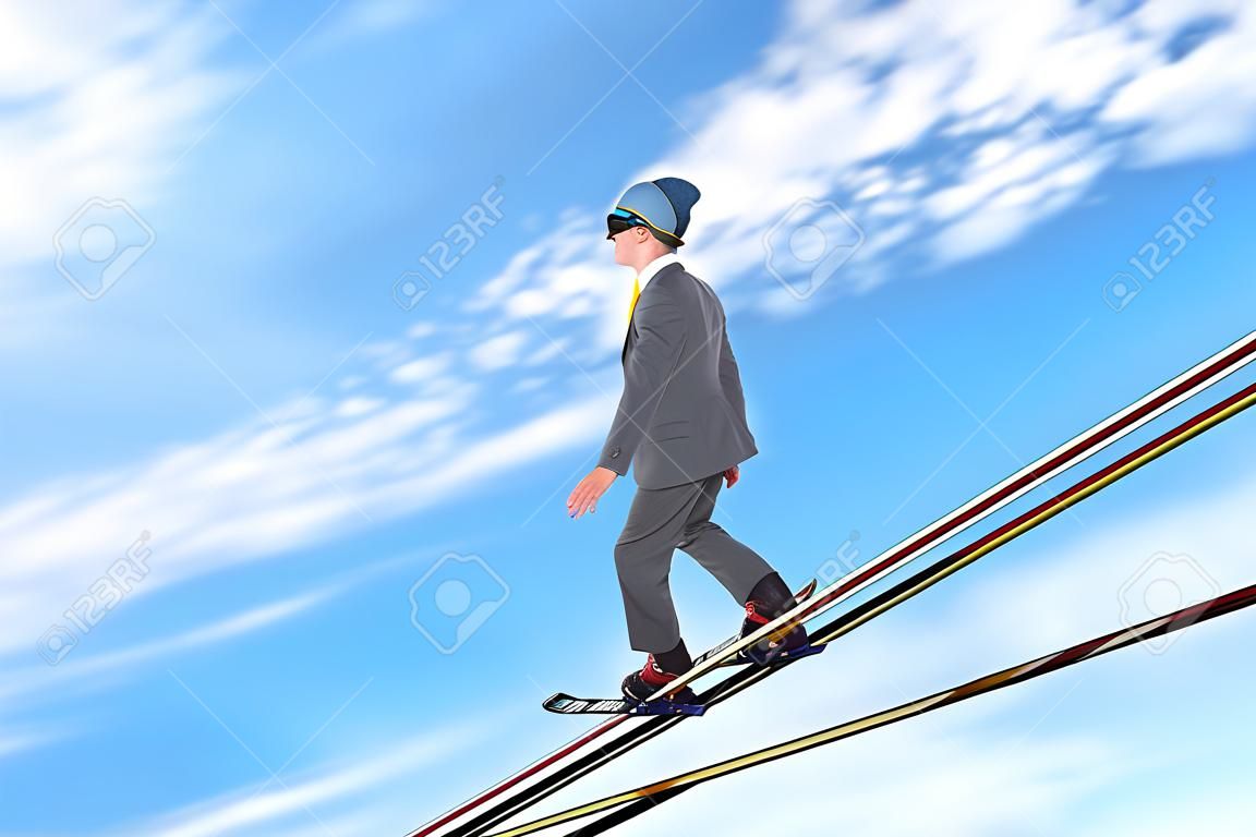 하늘 사업가 스키 점프