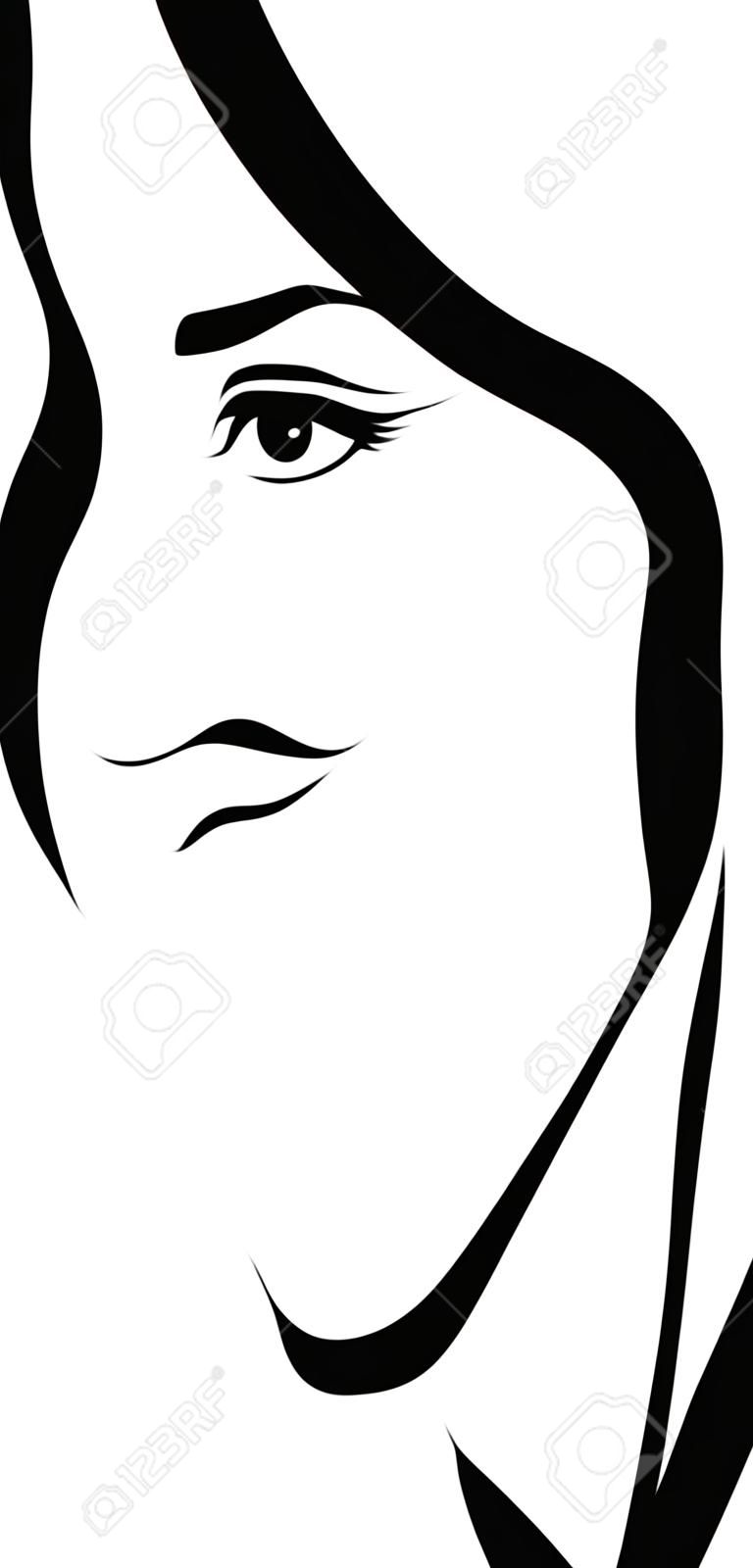 Disegno al tratto di profilo del viso di donna