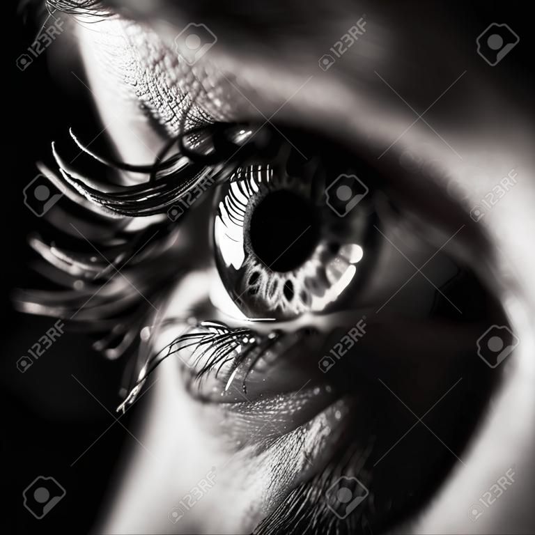 Black and white woman eye close up - macro detail.
