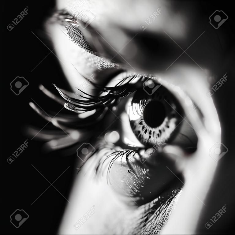 Black and white woman eye close up - macro detail.
