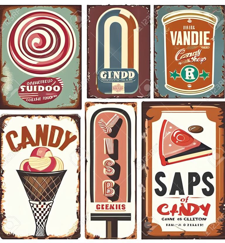 Vintage candy shop collection of tin signs
