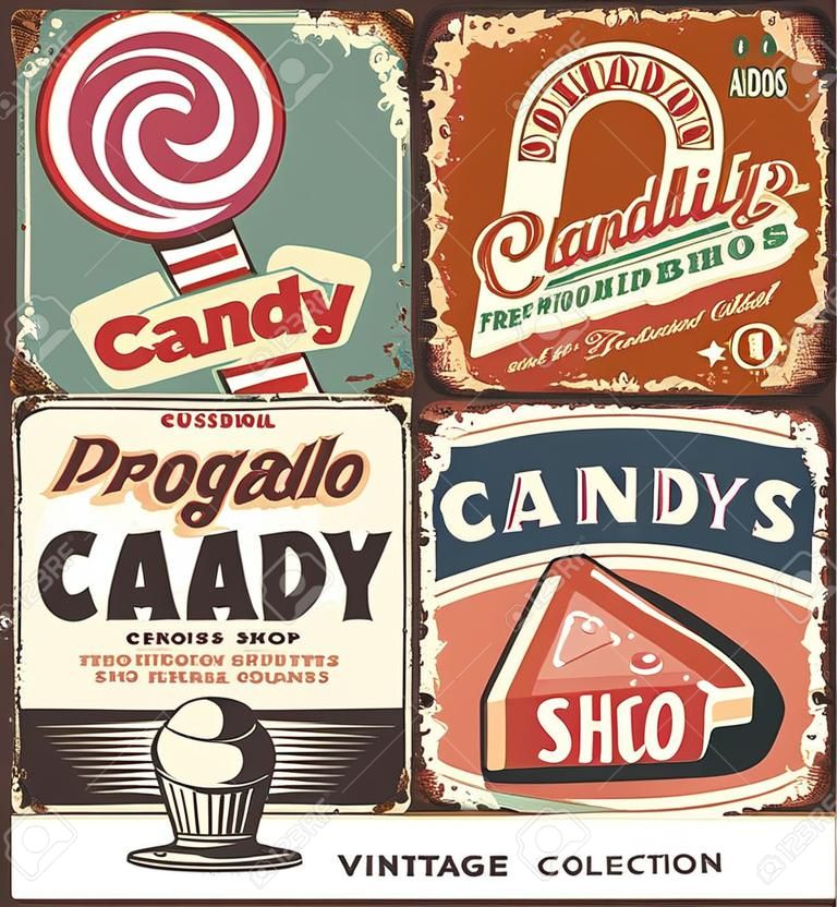 旧货糖果店收集锡标志