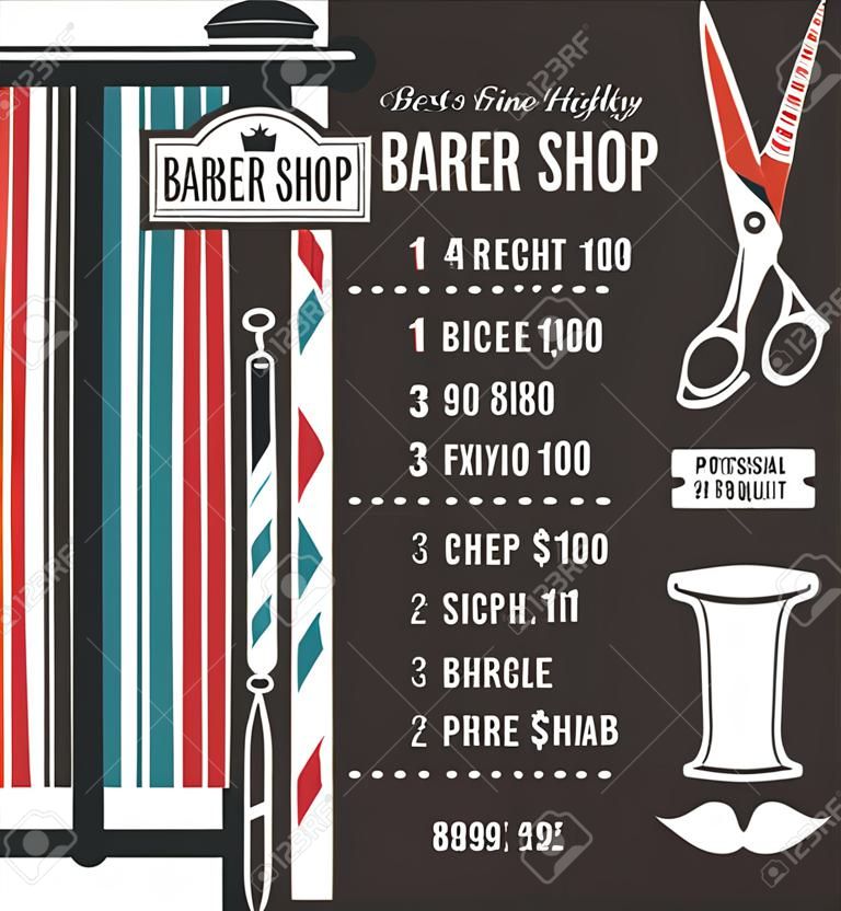 Barber Shop vektör fiyat listesi şablonu