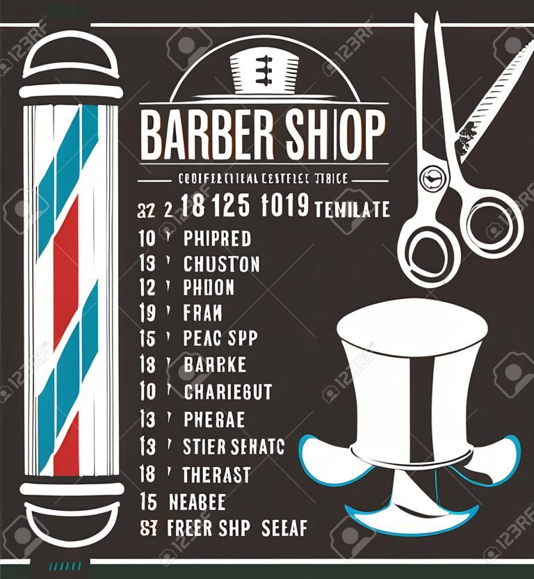 Modelo de lista de preços do vetor Barber Shop