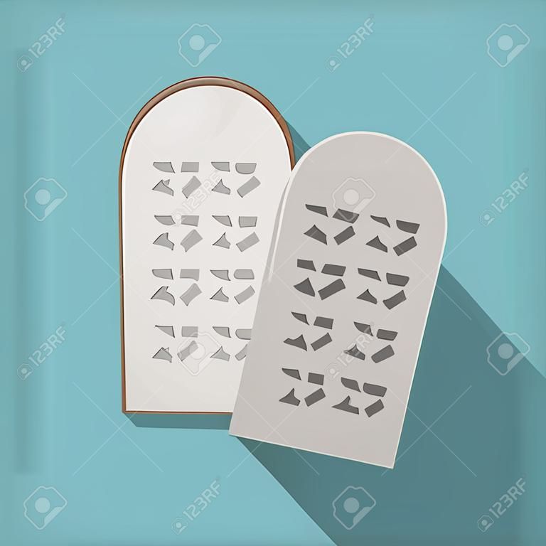 Zwei Stein mit den zehn Geboten in hebräischer Alphabete, flaches Design