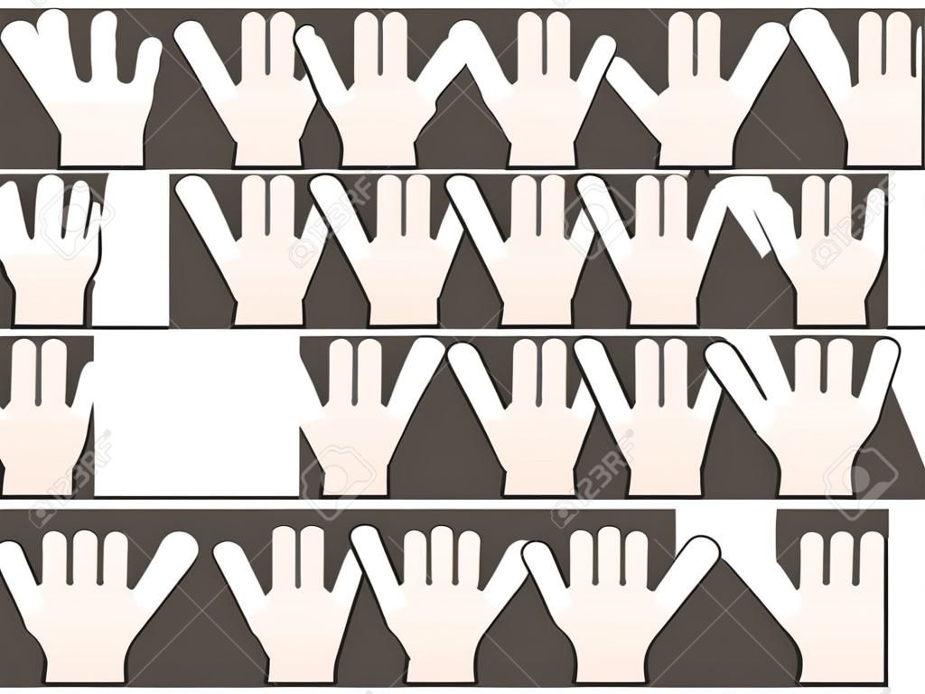 Дети рука считают номер от одного до десяти, учебный материал для детского сада, плоский дизайн вектор
