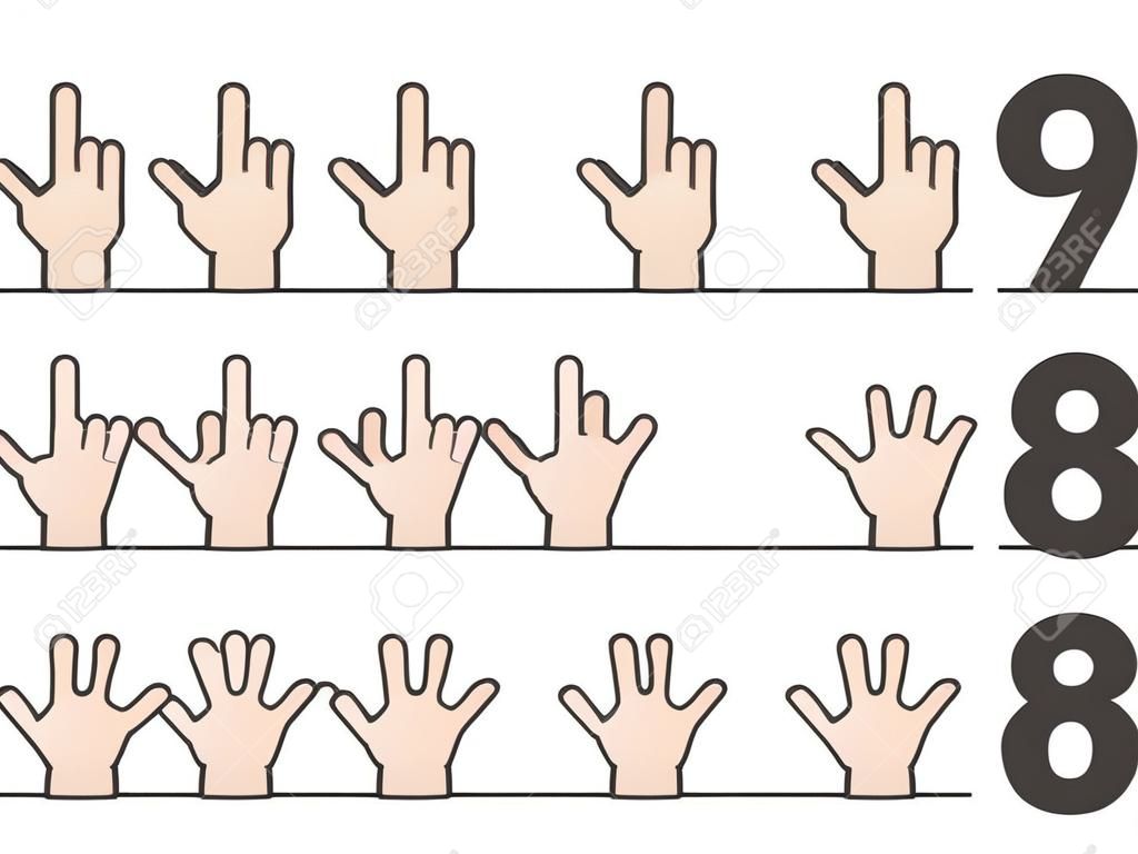 Gyermekek kézi számlálása egy-tíz számig, tananyag anyaga az óvodához, lapos kivitel vektor