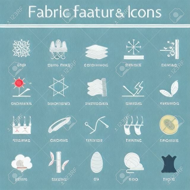 Tecido e roupas apresentam ícones de linha.