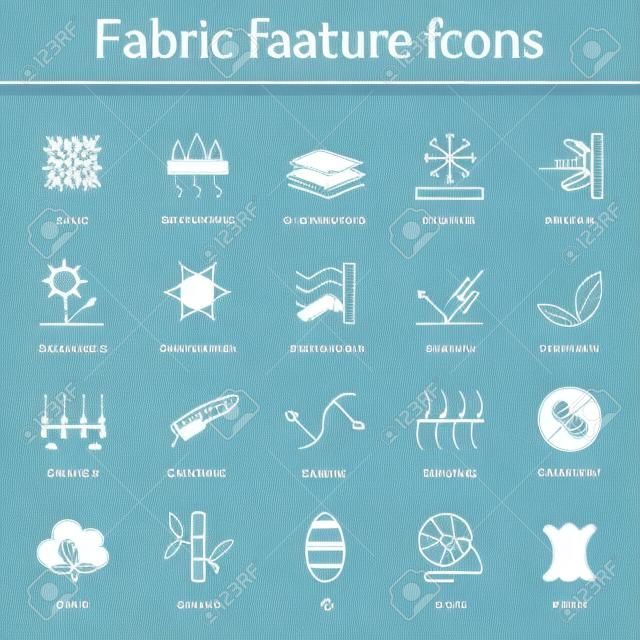 Fabric and clothes feature line icons.