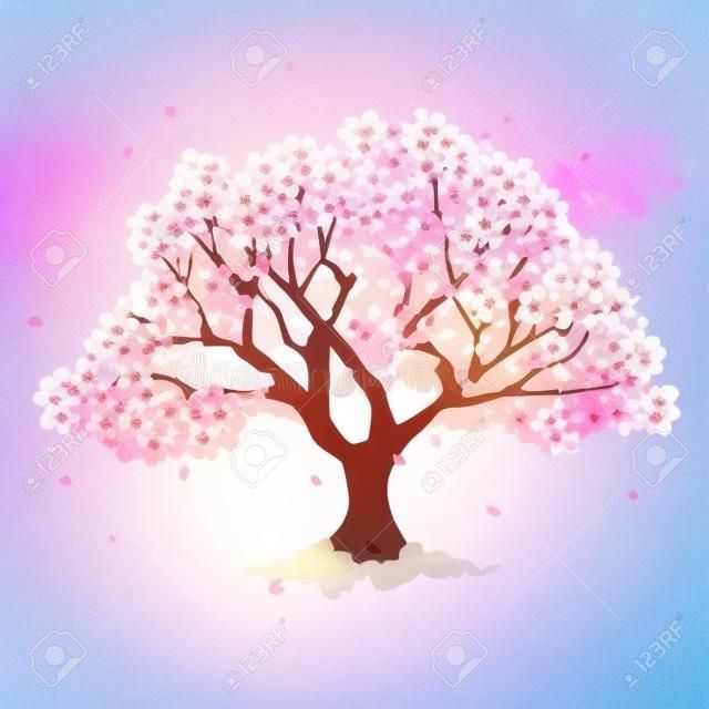 Kirschblüten-Frühlingsblumen-Symbol. Schöner Kirschblütenbaum. Kirschblütenhintergrund. Japanischer Sakura-Blumenbaum.