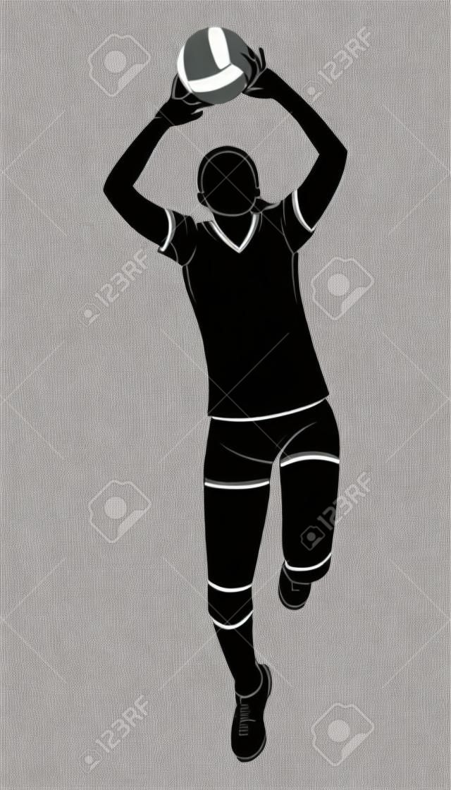 一个女性排球运动员例证的剪影。.