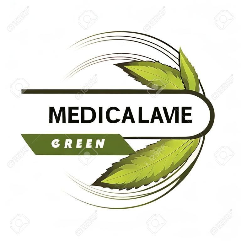 marijuana medica, logo foglia verde cannabis. illustrazione vettoriale.