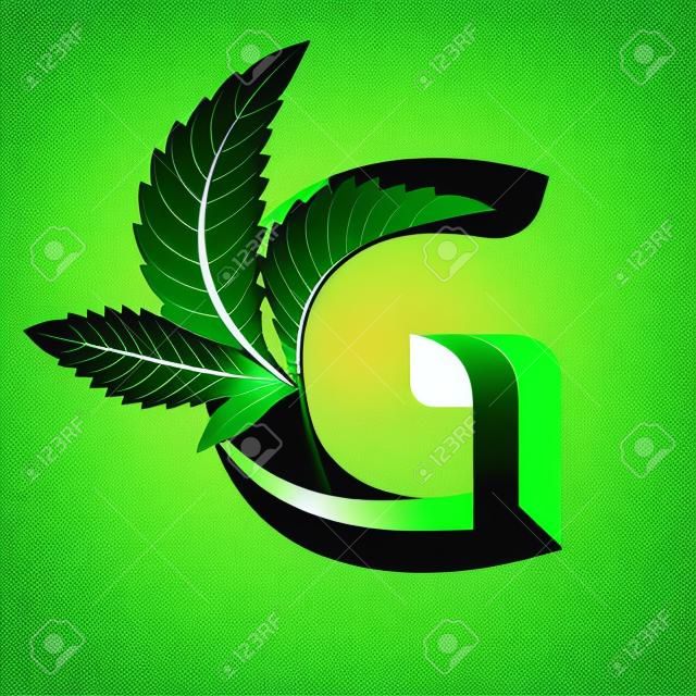 litera G. marihuana medyczna, logo zielony liść konopi. ilustracji wektorowych.