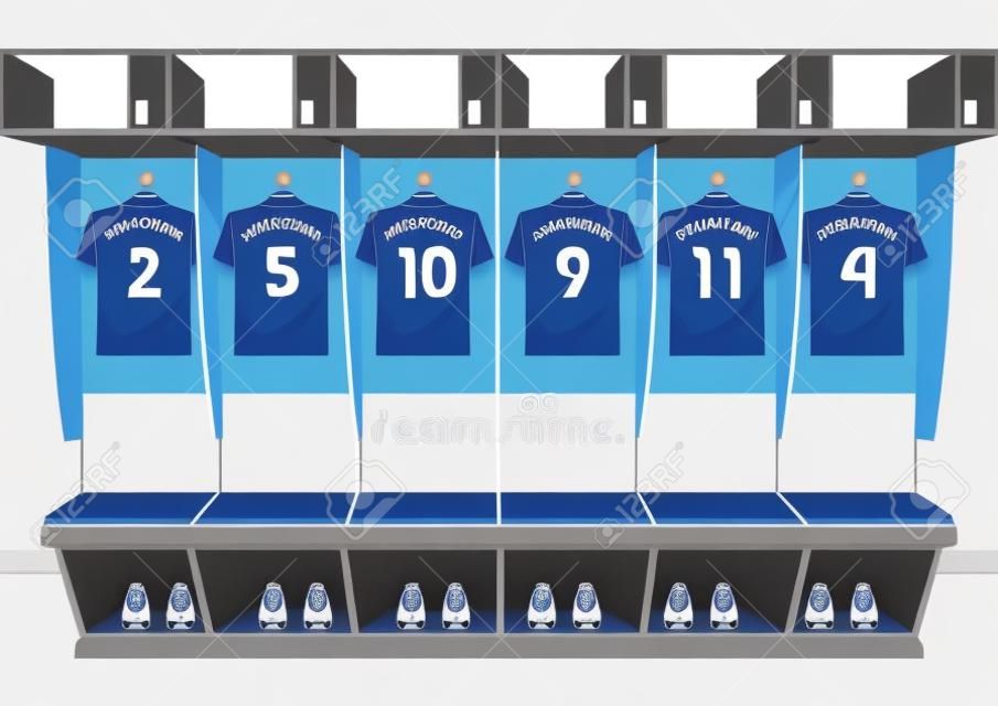 Fußball-Umkleidekabinen-Team. Fußball Sport blaues Hemd Vektor-Illustration