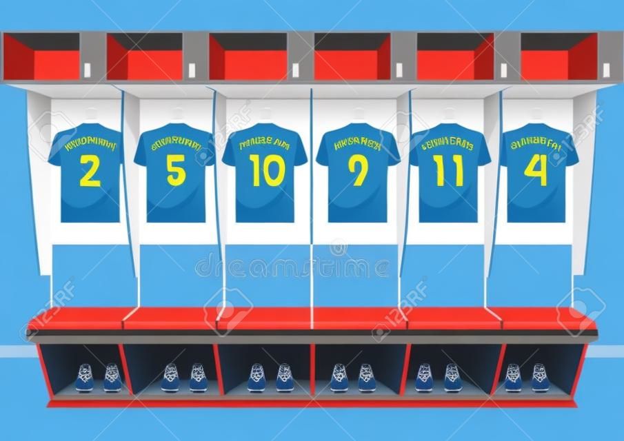 Fußball-Umkleidekabinen-Team. Fußball Sport blaues Hemd Vektor-Illustration