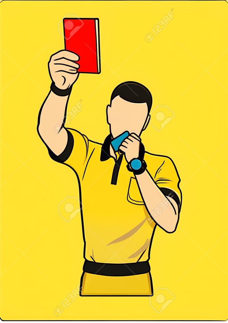 Soccer referee showing red card. referee on football match showing foul. vector illustration with sport character.