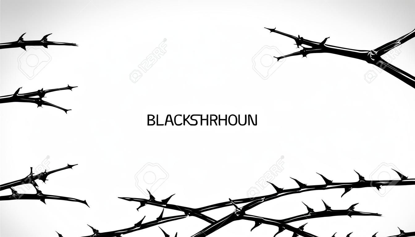 Blackthorn branches with thorns stylish endless background. Horror style horrible. Vector illustration.