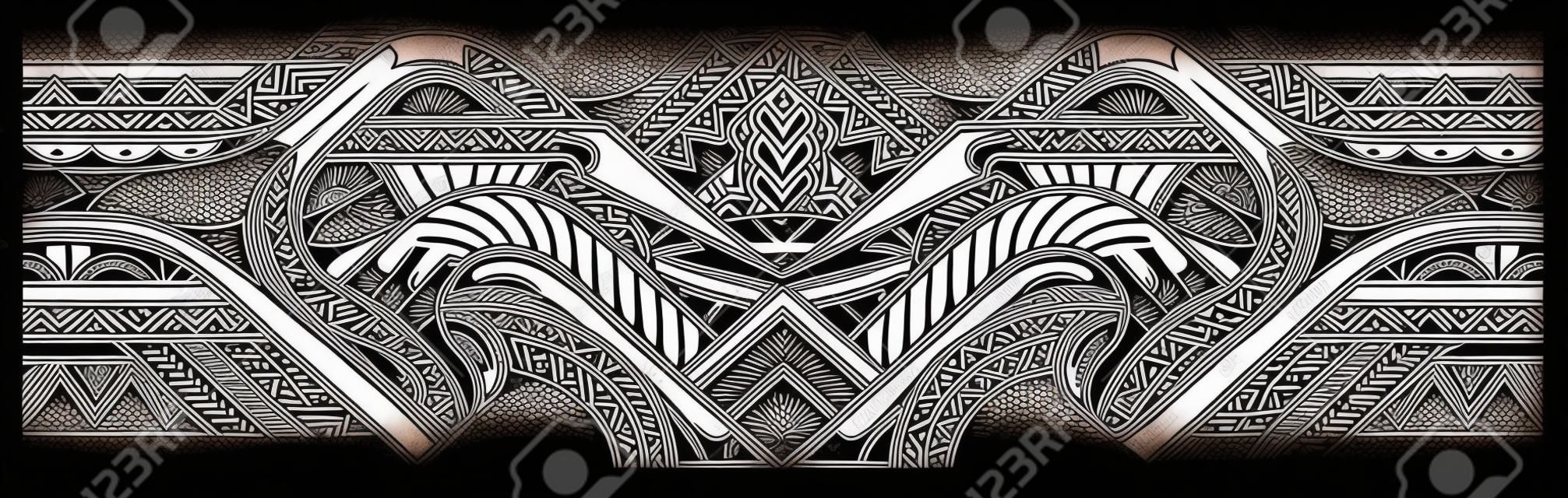 Polynesisches Tätowierungsmuster Maori, Samoa-Ornamentrand, ethischer Stammes-Schablonenvektor.