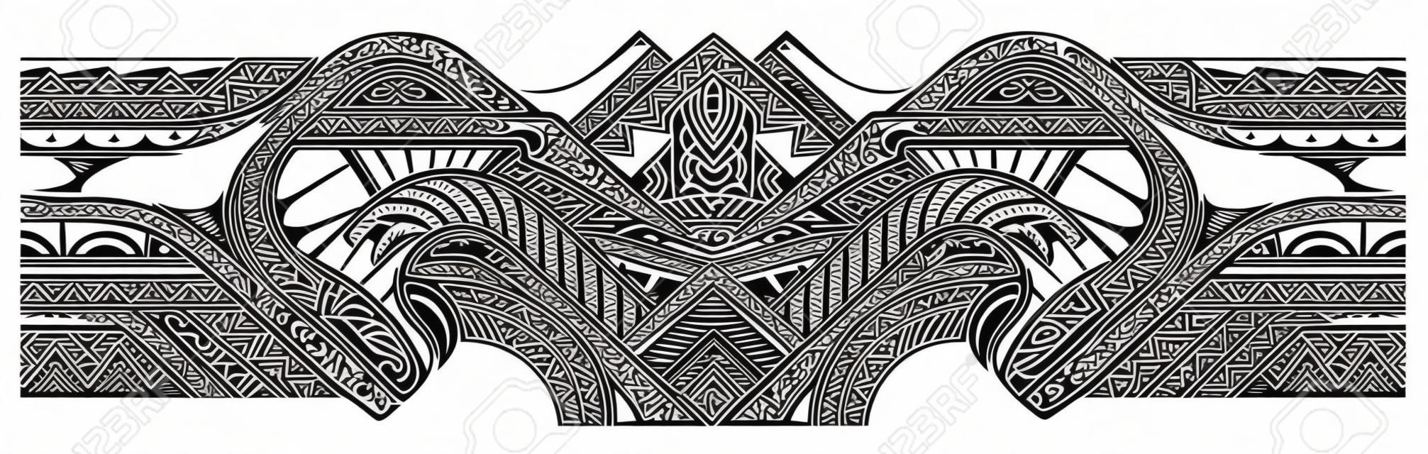 Polynesisches Tätowierungsmuster Maori, Samoa-Ornamentrand, ethischer Stammes-Schablonenvektor.