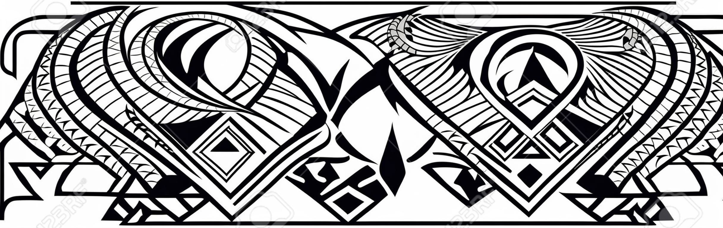 폴리네시아 문신 패턴 마오리, 사모아 장식 테두리, 윤리적 부족 템플릿 벡터.
