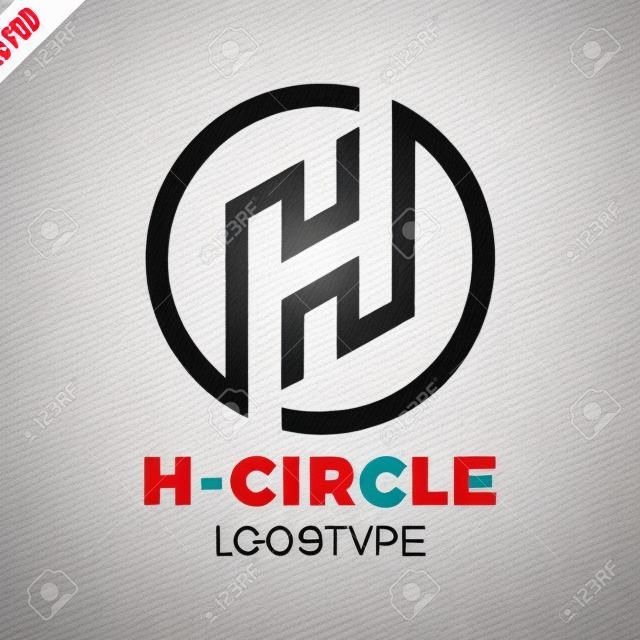 Logotipo de la letra H con el círculo en línea plantilla del diseño del estilo