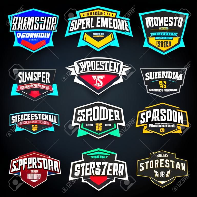 Sport embleem typografie set. Super logo voor uw t-shirt. Mega logotype collectie