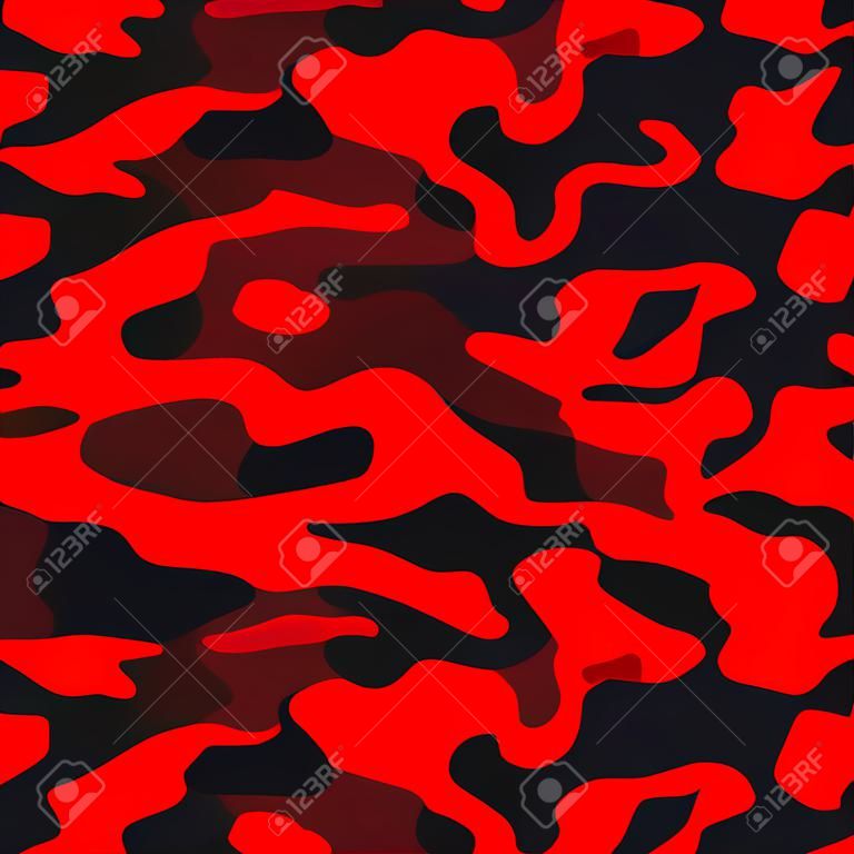 Camouflage militaire achtergrond. Camo helder rode print textuur - vector illustratie. Abstract patroon naadloos. Klassieke kleding stijl masking camo herhalen print.