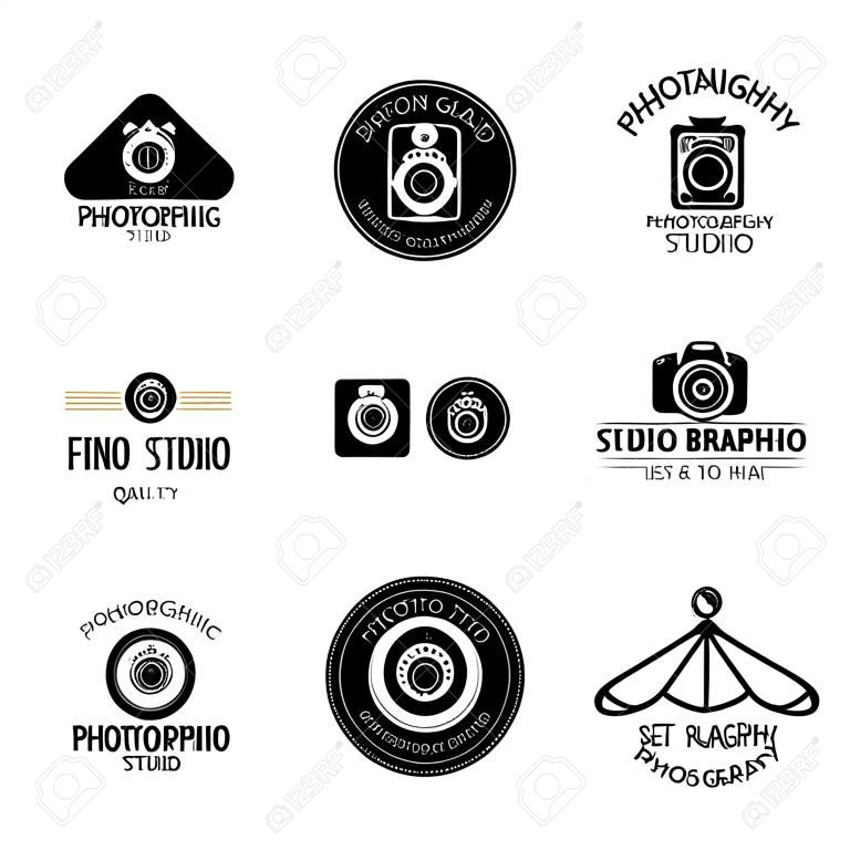 集攝影，影樓標誌黑色的。矢量標誌攝影師設計元素，企業標誌，標識，標籤，徽章。其他品牌對象為您的企業的攝影師的標誌。